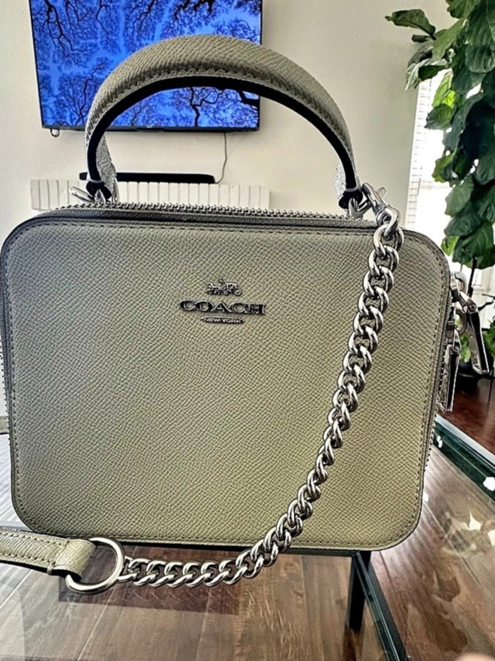 Coach Dempsey C2829 Washed Green Pebble Leather Shoulder Crossbody Bag